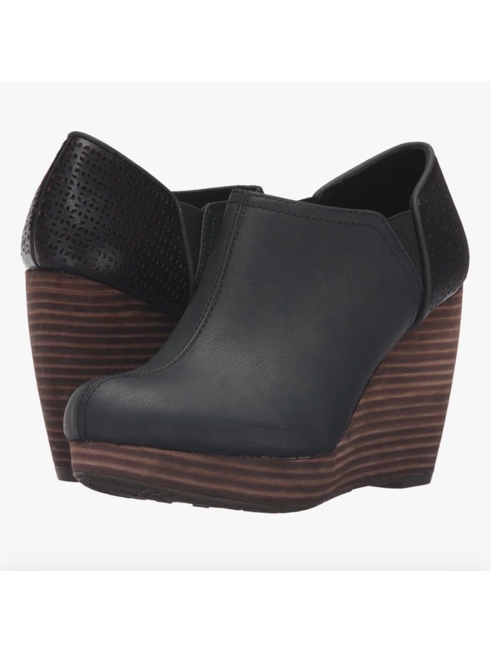Dr. Scholl's Black Leather Wedge Slip-On Heels